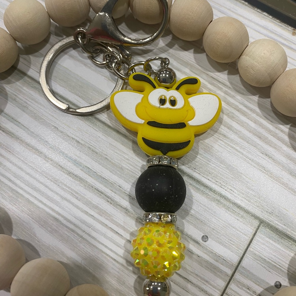 Charming Yellow Bee Keychain with Beads
